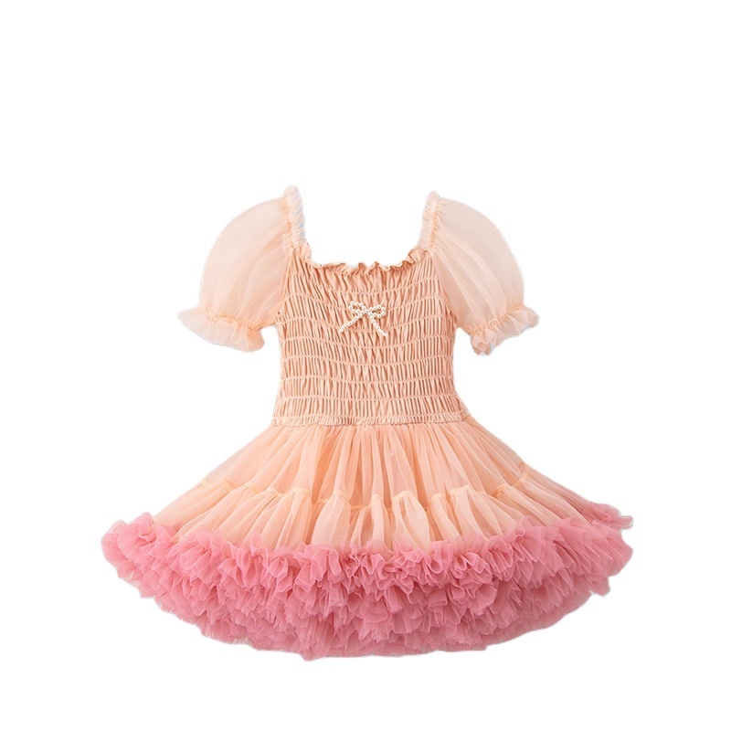 2024 birthday puff sleeves princess infant girls tulle tutu dress for girls