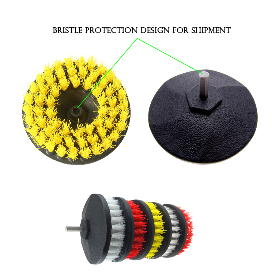 Drill attachment 5 inch brush nylon bristle all purpose cleaner scrubbing for car interiors leather plastic  carpet wheel