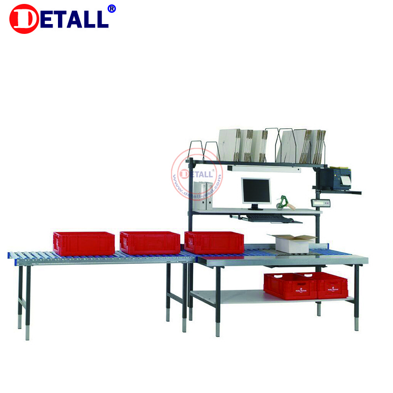 Detall- height adjustable industrial packing table for warehouse with carton ball