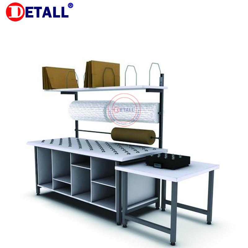 Detall- height adjustable industrial packing table for warehouse with carton ball