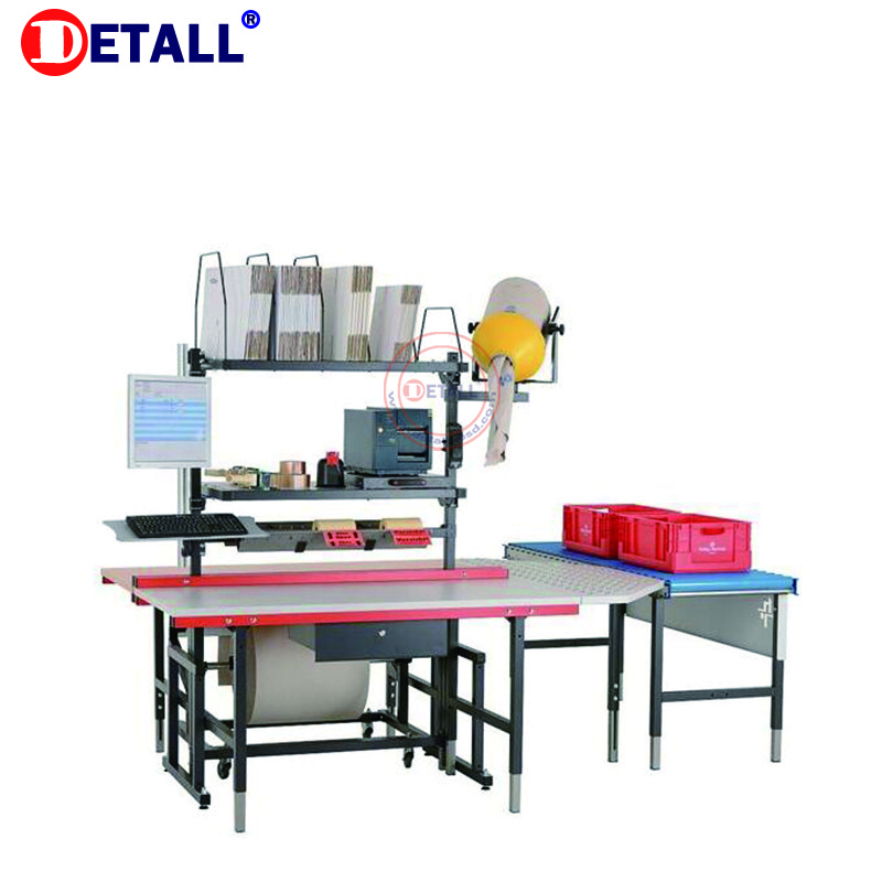 Detall- height adjustable industrial packing table for warehouse with carton ball