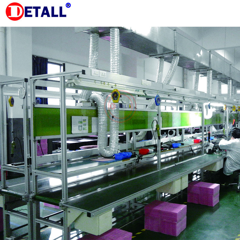 Detall manual production assembly line working table belt conveyor