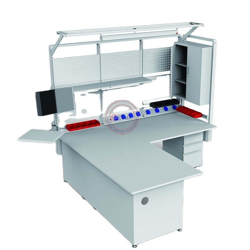 Detall garage workbench with cabinet for storage