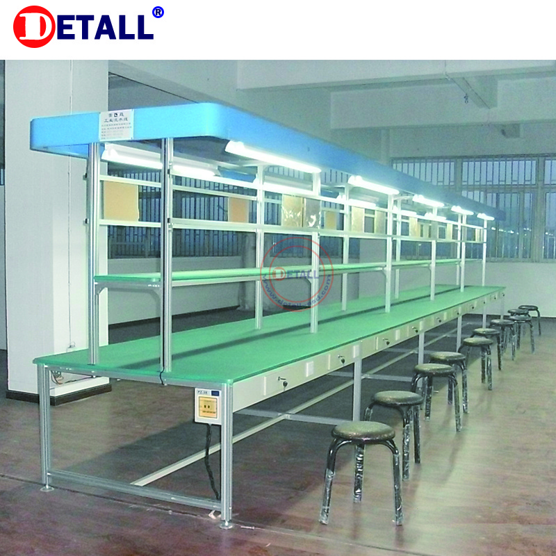 Detall manual production assembly line working table belt conveyor