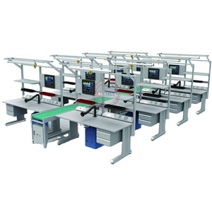 Detall manual production assembly line working table belt conveyor