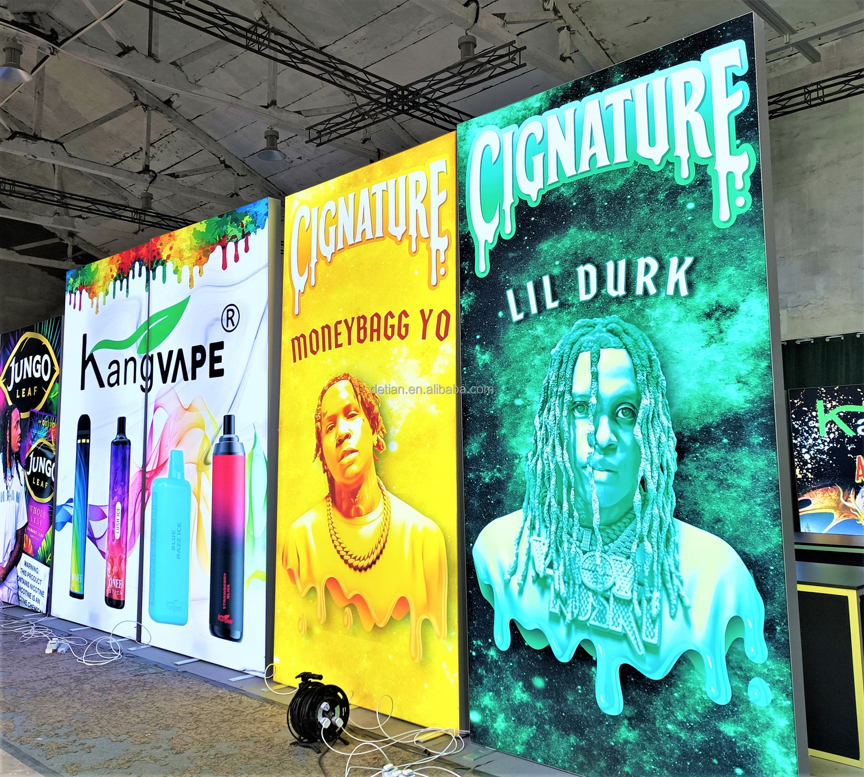 Detian aluminum customized double lit up banner exhibition floor poster advertising lightbox backlit light box sign