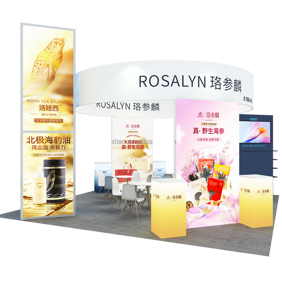 Detian offer creative plenty led light backlit designs  booth 20x20  size exhibition trade show booth display stand fair stall p