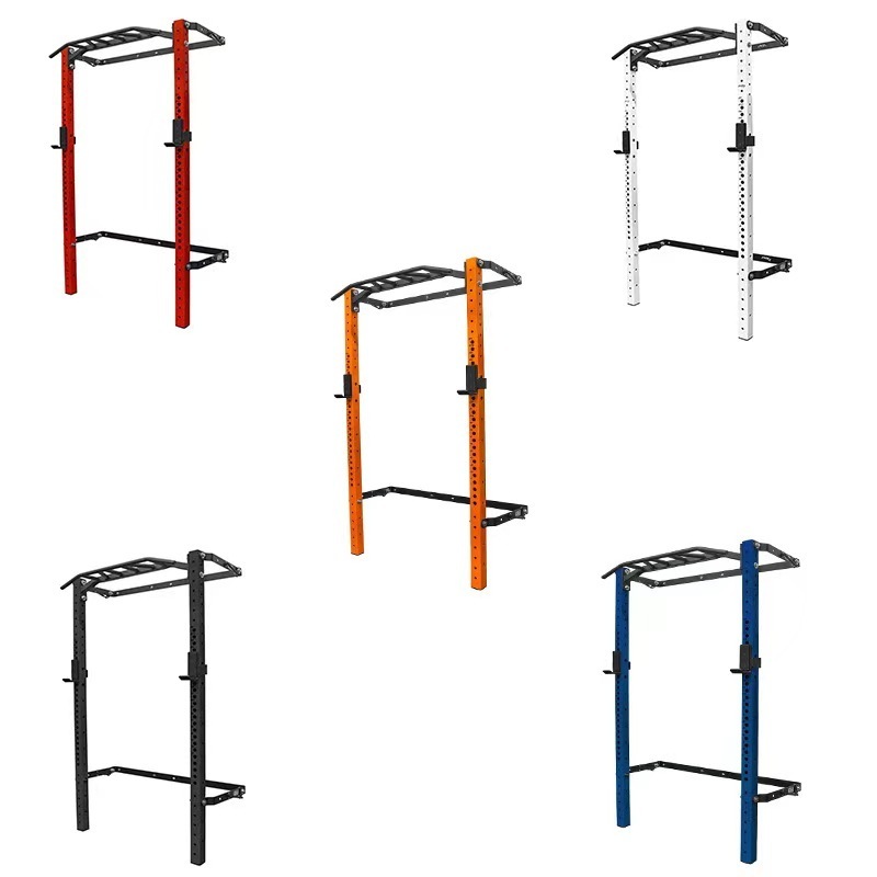 2023 Deti Home Gym Fitness Equipment Space Saving  Wall Mount Folding Squat Rack with Pull Up Bar