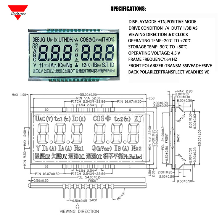 Factory customized monochrome 7 segment lcd screen TN HTN VA STN FSTN lcd display for gas energy meter lcd