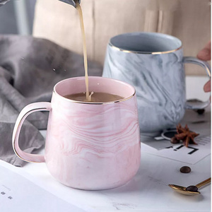 Tea Cups Ceramics Marble Coffee porcelain Mug With Gold Rim lid pipe saucer set sublimation wholesale custom logo glaze handgrip