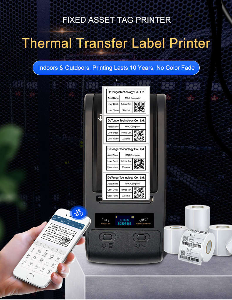 Detonger DT60S Barcode QR Code Label Maker Android iOS Outdoor Cable Label Thermal Transfer Printer