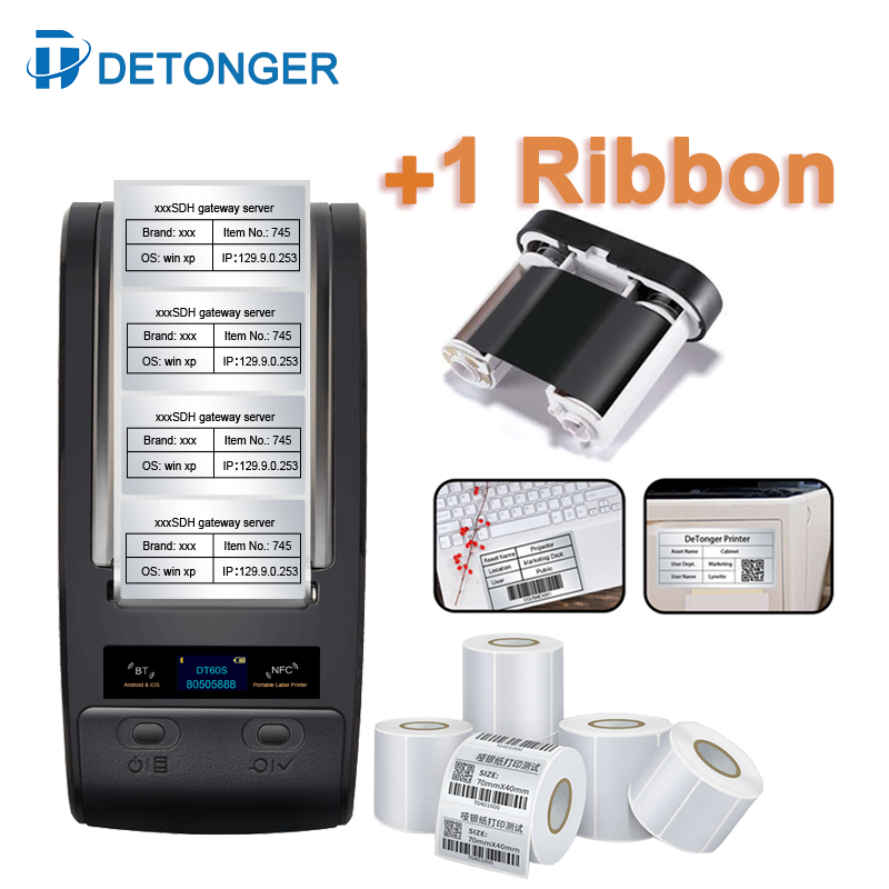 Detonger DT60S Barcode QR Code Label Maker Android iOS Outdoor Cable Label Thermal Transfer Printer