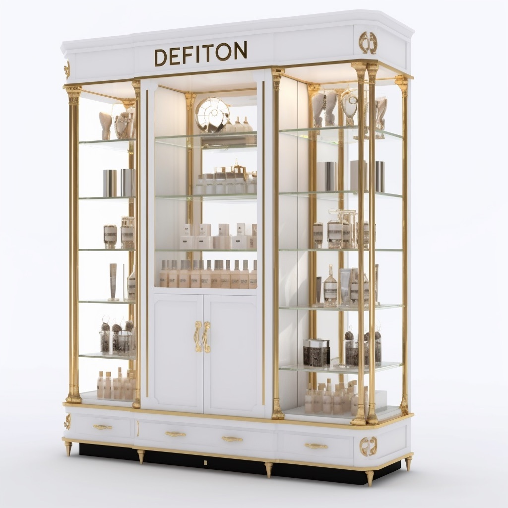 Nordic Design Gold-Edged Glass Showcase Drawer Lockable Wood Metal Display Shelves For Cosmetics Store