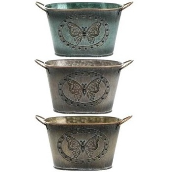 SMALL METAL TROUGH AN ASSORTMENT OF 3 BUTTERFLY PLANTER HOME & GARDEN DECORATIVE METAL MODERN PLANTER