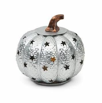 PREMIUM SILVER HALLOWEEN POTTERY BARN CANDLE LANTERN ROUND JACK O LANTERN HOME DECOR LANTERN