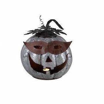 PREMIUM SILVER HALLOWEEN POTTERY BARN CANDLE LANTERN ROUND JACK O LANTERN HOME DECOR LANTERN