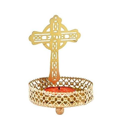 GOLDEN JESUS CROSS TEA LIGHT CANDLE HOLDER CLASSY GOLD CANDLE HOLDER CHRISTMAS IRON DECORATION CANDLE HOLDER