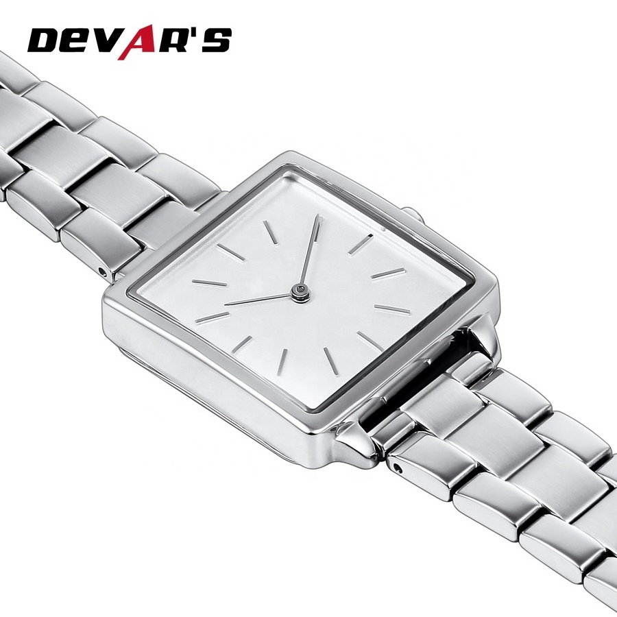 Fashionable Design Full Silver Square Unisex Watches Factory Price Without Date Window