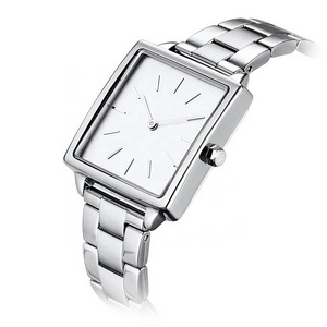 Fashionable Design Full Silver Square Unisex Watches Factory Price Without Date Window