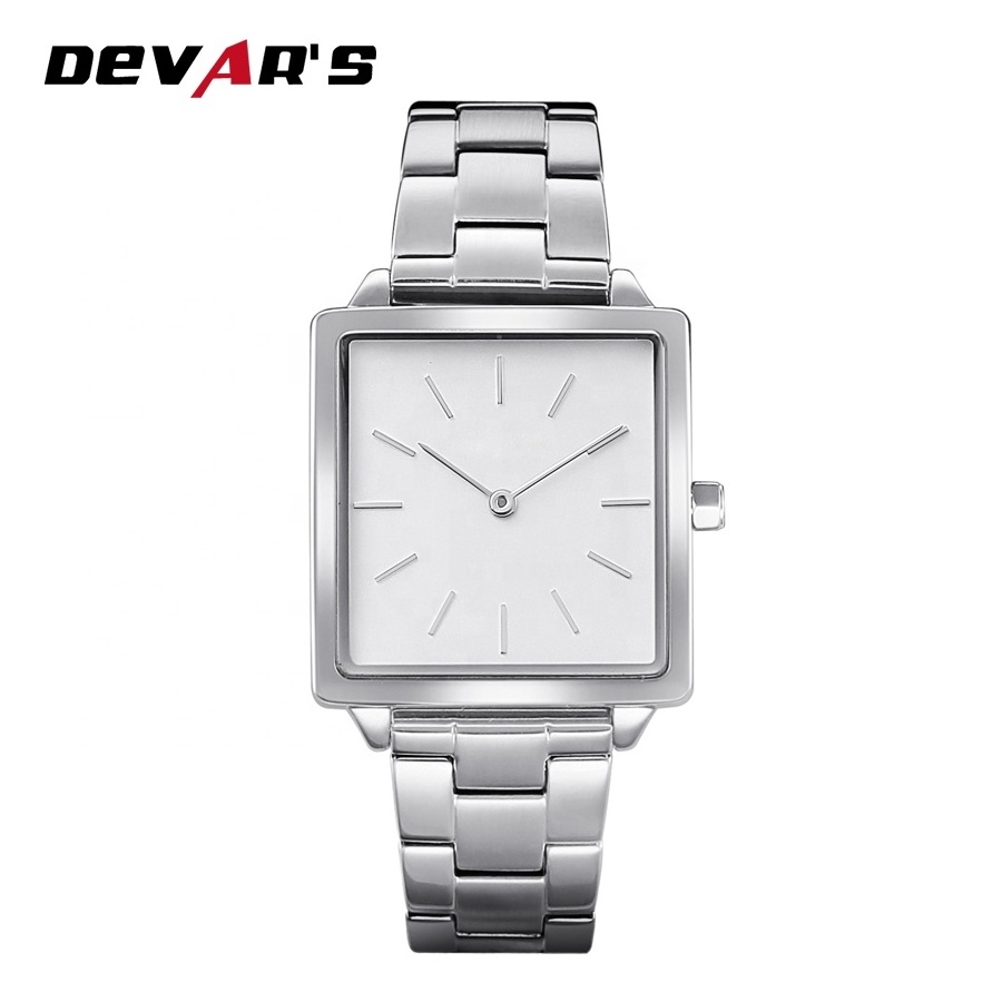 Fashionable Design Full Silver Square Unisex Watches Factory Price Without Date Window