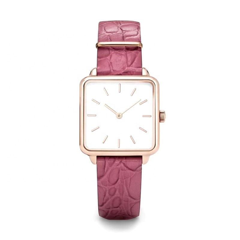 2019 Custom Soft Alligator Leather Minimalist Personalized Watch With Japan Movement Quartz Watch sr626sw Square OEM Logo