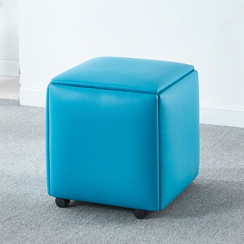 5 Hidden Seats Cube Ottoman Footrest Transforming Combination Multi Purposes Fold Square Iron Swivel Stools Chair with Wheels