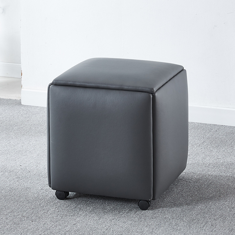 5 Hidden Seats Cube Ottoman Footrest Transforming Combination Multi Purposes Fold Square Iron Swivel Stools Chair with Wheels