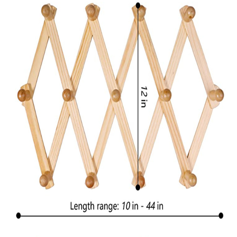 Expandable Coat Rack(13 Pegs) for Hat Coffee Mug Key Necktie Jewelry Umbrella Accordion Style Wall Wood Storage Holders & Racks