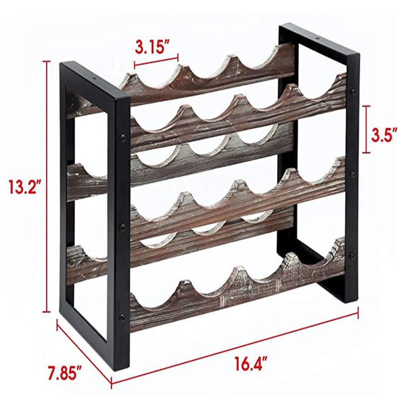 Rustic Wine Rack Freestanding Floor 3 Tier Stackable Display Storage for Counter-top 12 Glass Bottles Holder  shelf