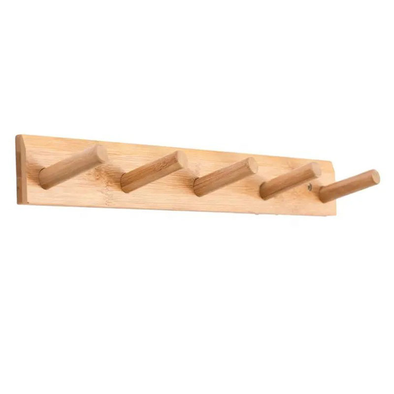 Wall Mounted Coat Rack 5-Pegs Beech Wood Entryway Hat Rack