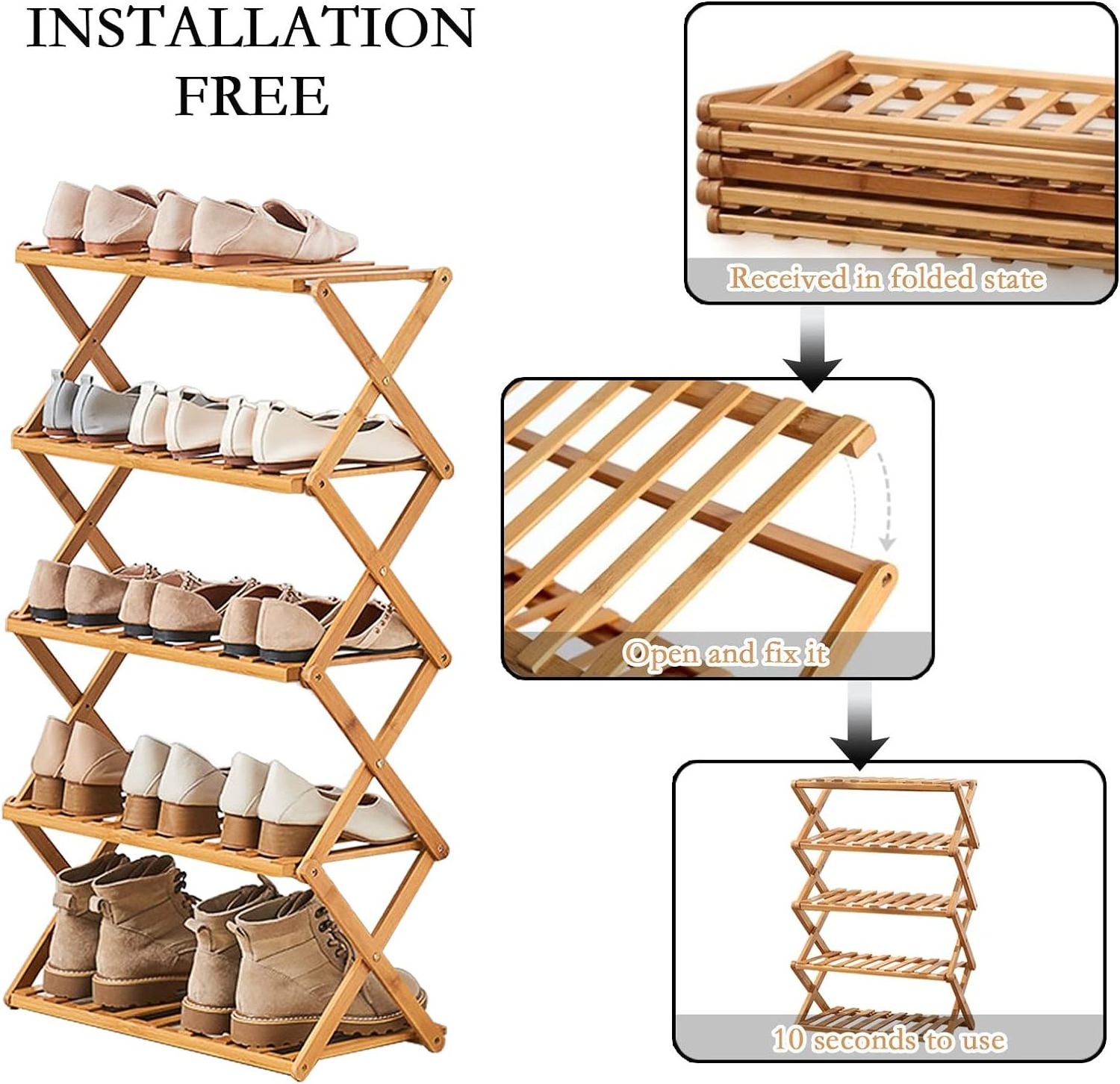 Hot sale bamboo outdoor shoe rack waterproof strong 4 tair bamboo shoes rack durable 3 tier bamboo shoe rack