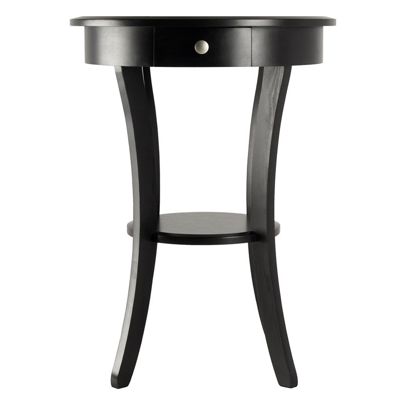 Round Coffee table top single drawer bending legs wood accent black Living Room Table