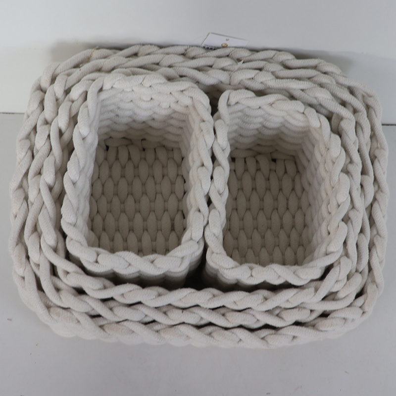 Living Room Bedroom Set of 4 Cotton Rope Woven Baskets for Storage