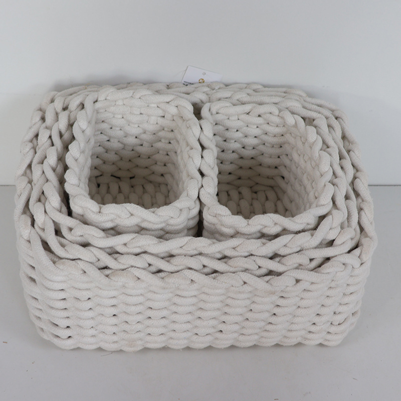 Living Room Bedroom Set of 4 Cotton Rope Woven Baskets for Storage