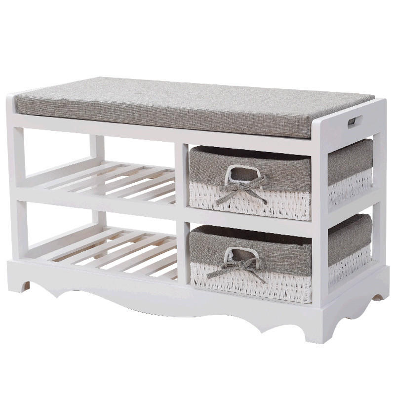 Modern Shoe Rack Bench With Basket Drawers Wooden Shoe Cabinet