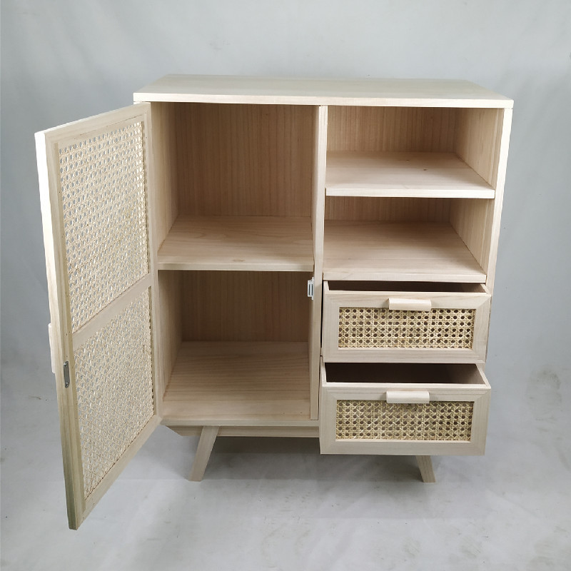 Wholesale Modern Living Cabinets Living Room Furniture Home Furniture Solid Wood Foldable with Indonesian Rattan Designed Doors