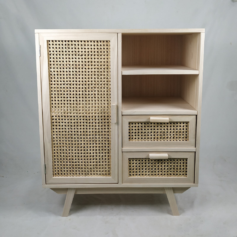 Wholesale Modern Living Cabinets Living Room Furniture Home Furniture Solid Wood Foldable with Indonesian Rattan Designed Doors