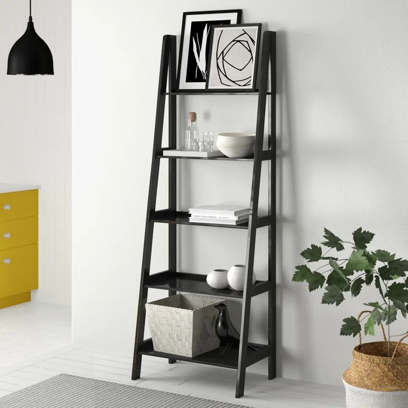 Ladder bookshelf modern home decor bookshelf libraries black 5 tier bookcase shelf