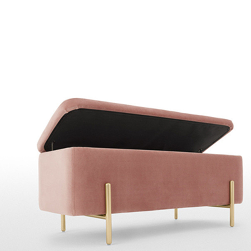 Bedroom velvet fabric bed end ottoman bench with storage and steel feet