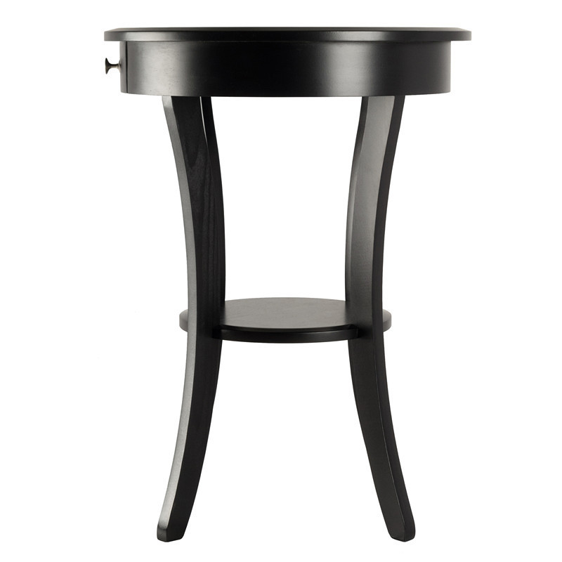 Round Coffee table top single drawer bending legs wood accent black Living Room Table