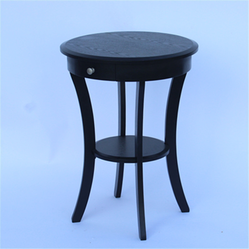 Round Coffee table top single drawer bending legs wood accent black Living Room Table