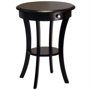 Round Coffee table top single drawer bending legs wood accent black Living Room Table