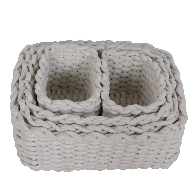 Living Room Bedroom Set of 4 Cotton Rope Woven Baskets for Storage