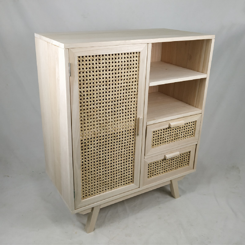 Wholesale Modern Living Cabinets Living Room Furniture Home Furniture Solid Wood Foldable with Indonesian Rattan Designed Doors