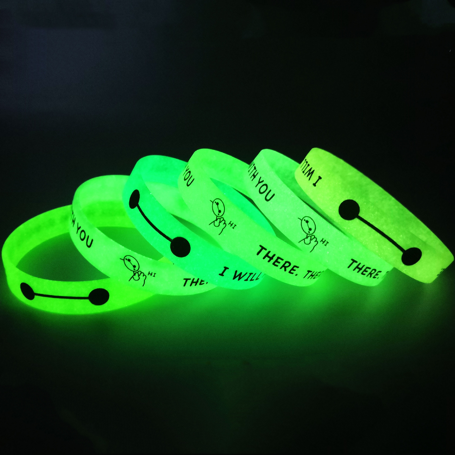 Promotional Custom Logo Silicone Luminous Wristbands Rubber Bracelets Embossed Motivational Glow In Dark Wrist Bands For Events