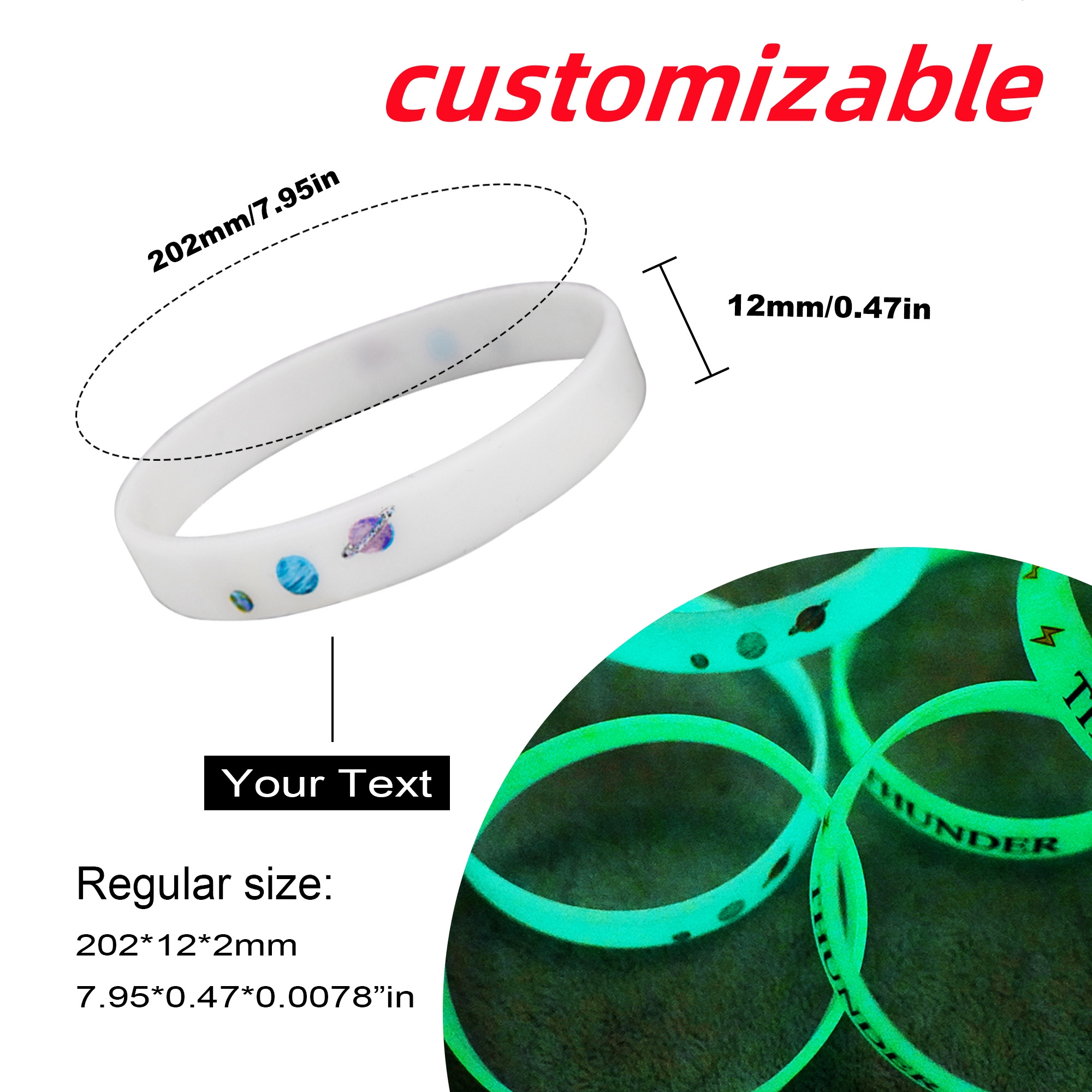 Promotional Custom Logo Silicone Luminous Wristbands Rubber Bracelets Embossed Motivational Glow In Dark Wrist Bands For Events