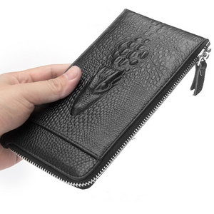 Baellerry Genuine Leather men long zipper business crocodile pattern cowhide hand bag soft thin purse men wallets leather purses