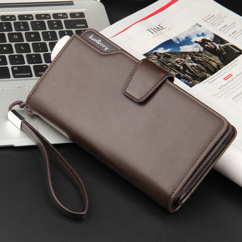 Great quality baellery brand Multifunction Long style Men's clutch PU leather wallet purse with Wrist band Male wallet designer