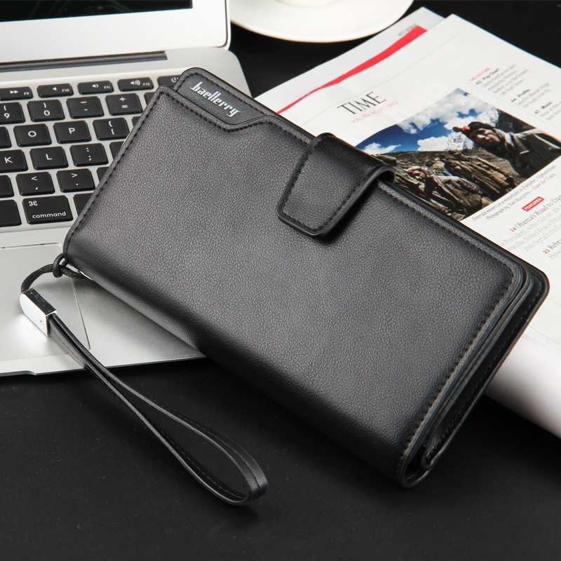 Great quality baellery brand Multifunction Long style Men's clutch PU leather wallet purse with Wrist band Male wallet designer