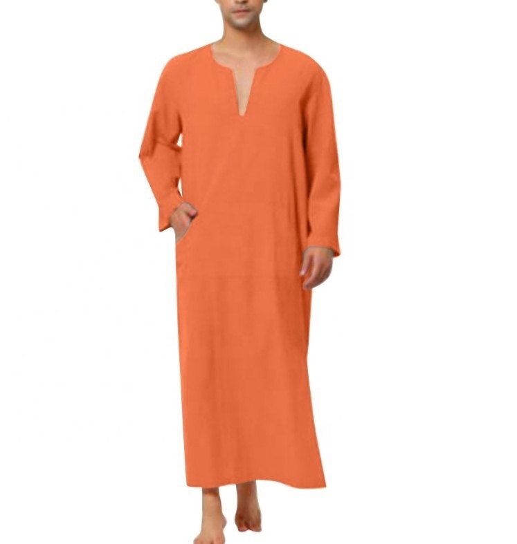 Cotton Men Islamic Arabic Robe Kaftan Muslim Clothing Men's Saudi Abaya Robes Fashion Dubai Mens Jubba Thobe